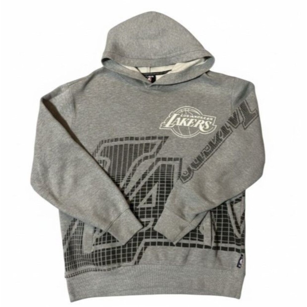 UNK NBA Los Angeles Lakers Hoodie Mens Large Gray Grid Graphic Sweatshirt